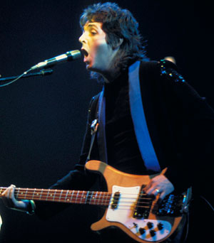 Paul McCartney with a left-handed Rickenbacker 4001 bass
